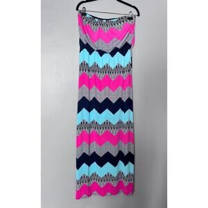 ✨Y2k Chevron Maxi Dress lg Strapless Tube Top Summer Boho festival beachwear